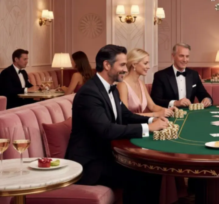 Stylowy wieczór pokerowy offline przy eleganckim stole w restauracji Nocna View