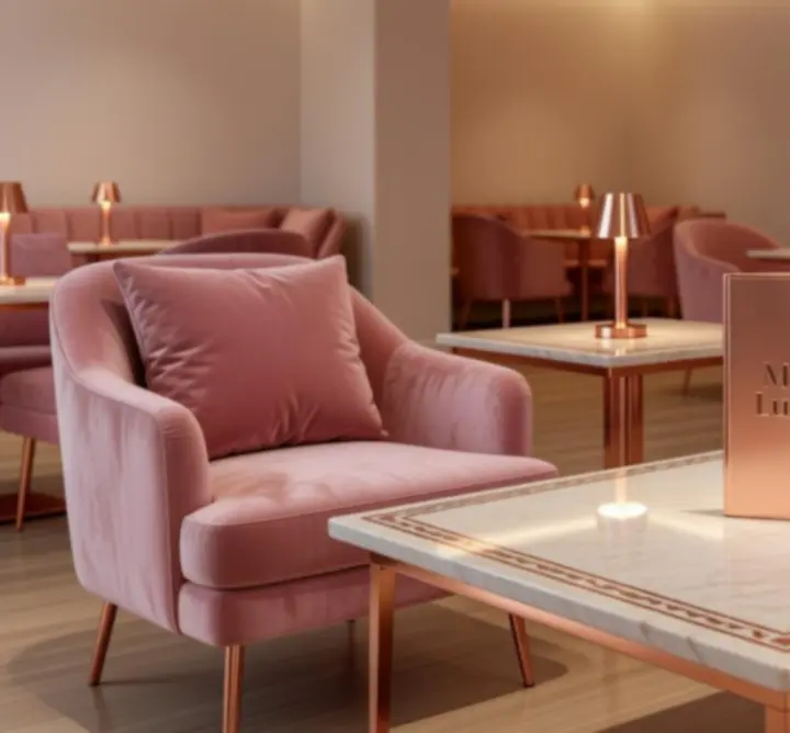 Eleganckie wnętrze restauracji Nocna View w miękkich różowych i kremowych odcieniach